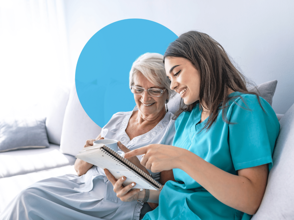 Decorative image of a carer and a patient